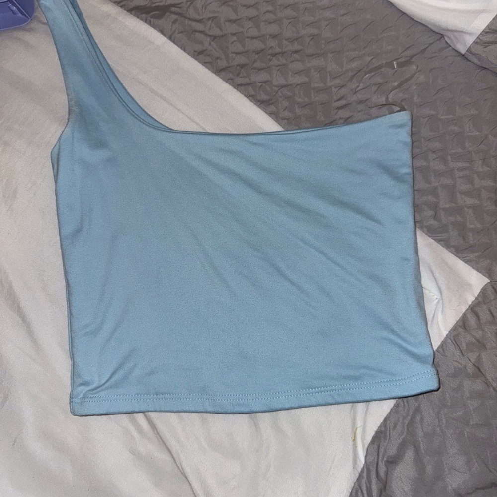 Asymmetrical Blue Sleeveless Crop Top